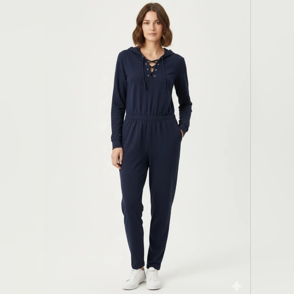 New York & Company Pants - NY & Co Navy Blue Sweatshirt Jumpsuit